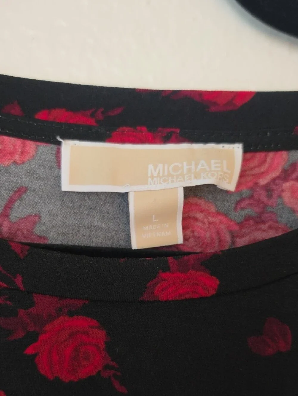Michael Kors Black Long Sleeve Dress with Red Rose Print